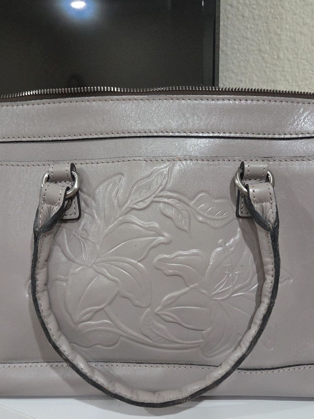 Patricia Nash Embossed Floral Satchel - Light Gray With Crossbody Strap